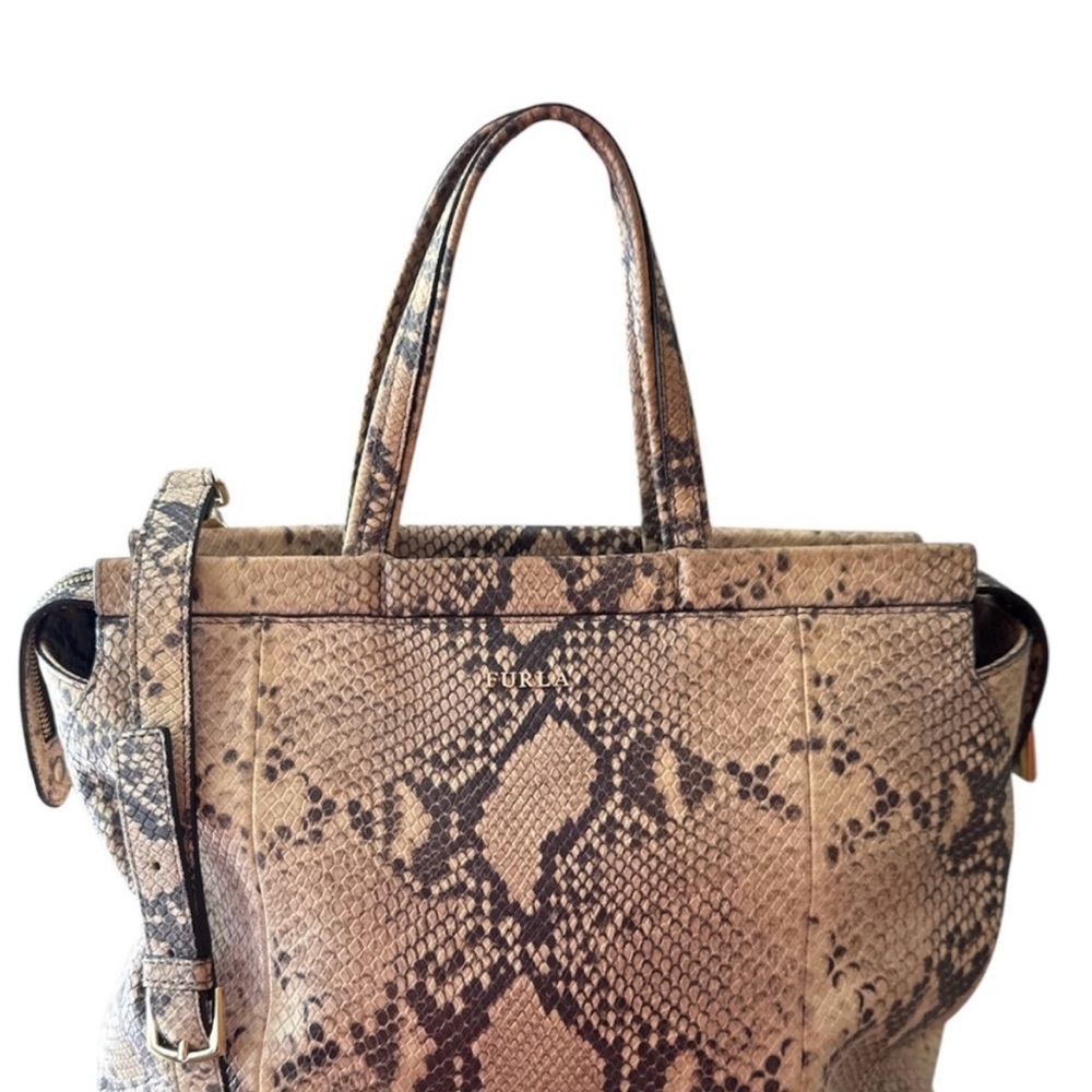 Furla Python Embossed Leather Top Zip Two Way Bag… - image 1